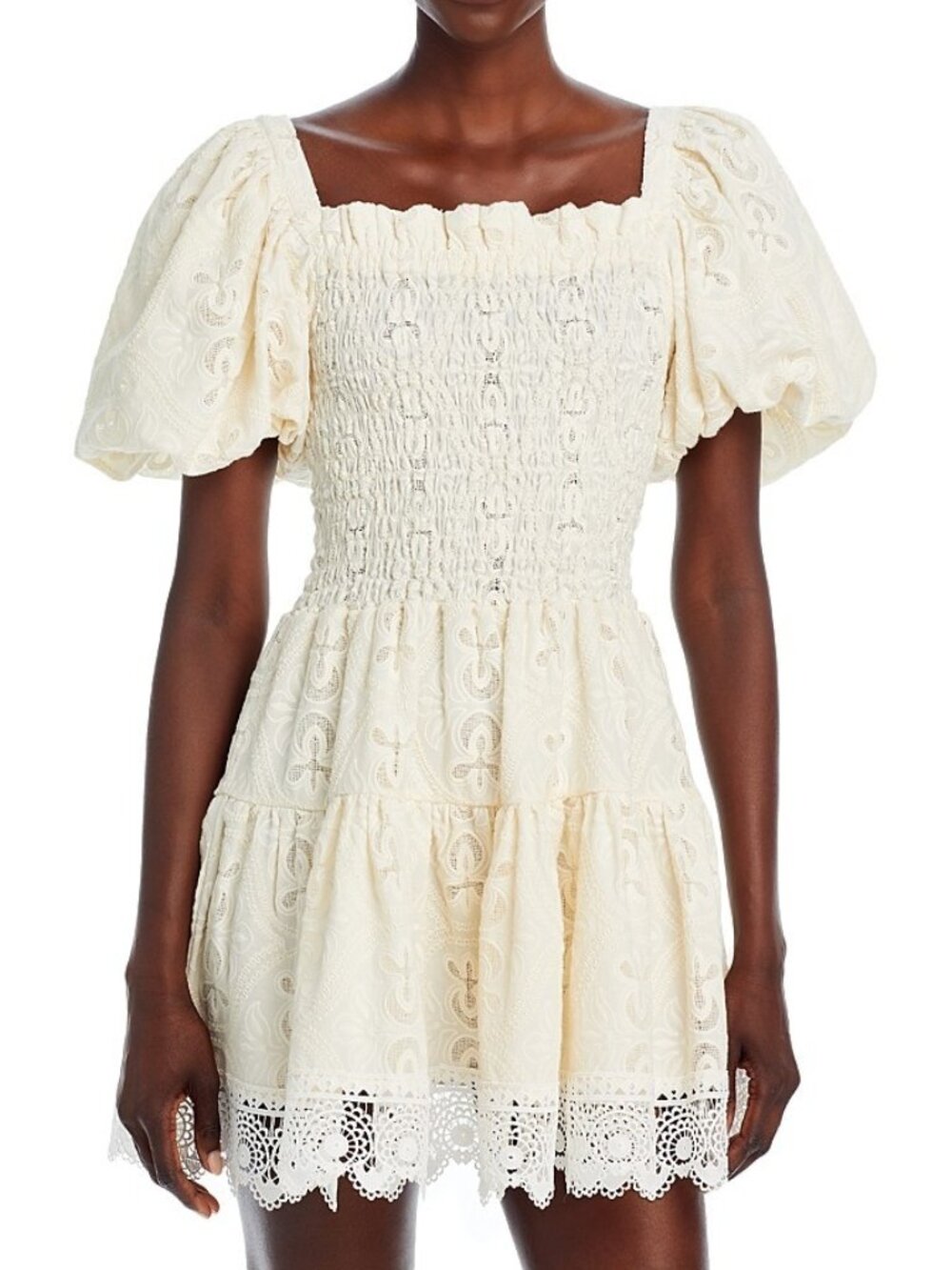 Waimari Women's Size M La Sierra Lace Smocked Cream Mini Dress NEW